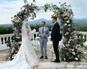 Attilio Reinhardt Wedding Celebrant with newlyweds (Viterbo, Italy, 2024)